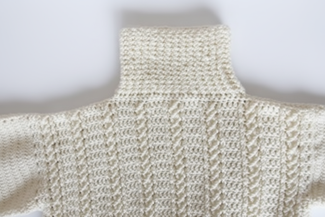 Sweater shoulder detail on white background